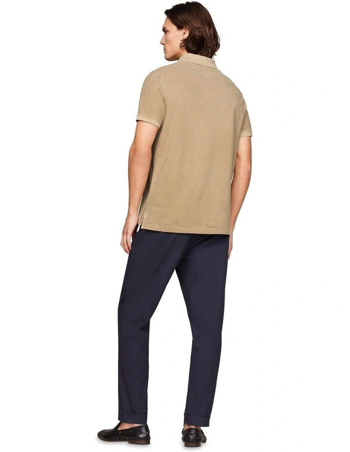 Garment Dyed Flag Embroidery Regular Polo Shirt in Beige image 2