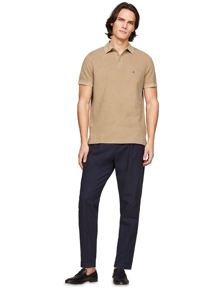 Garment Dyed Flag Embroidery Regular Polo Shirt in Beige image 3