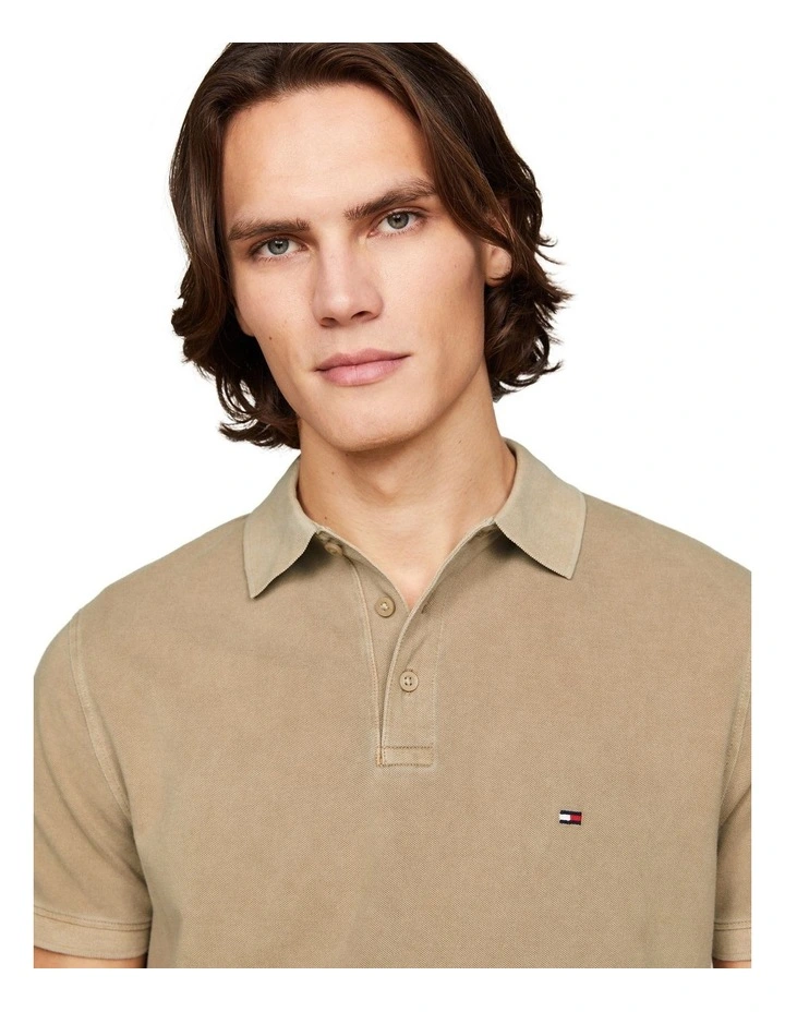 Garment Dyed Flag Embroidery Regular Polo Shirt in Beige image 4