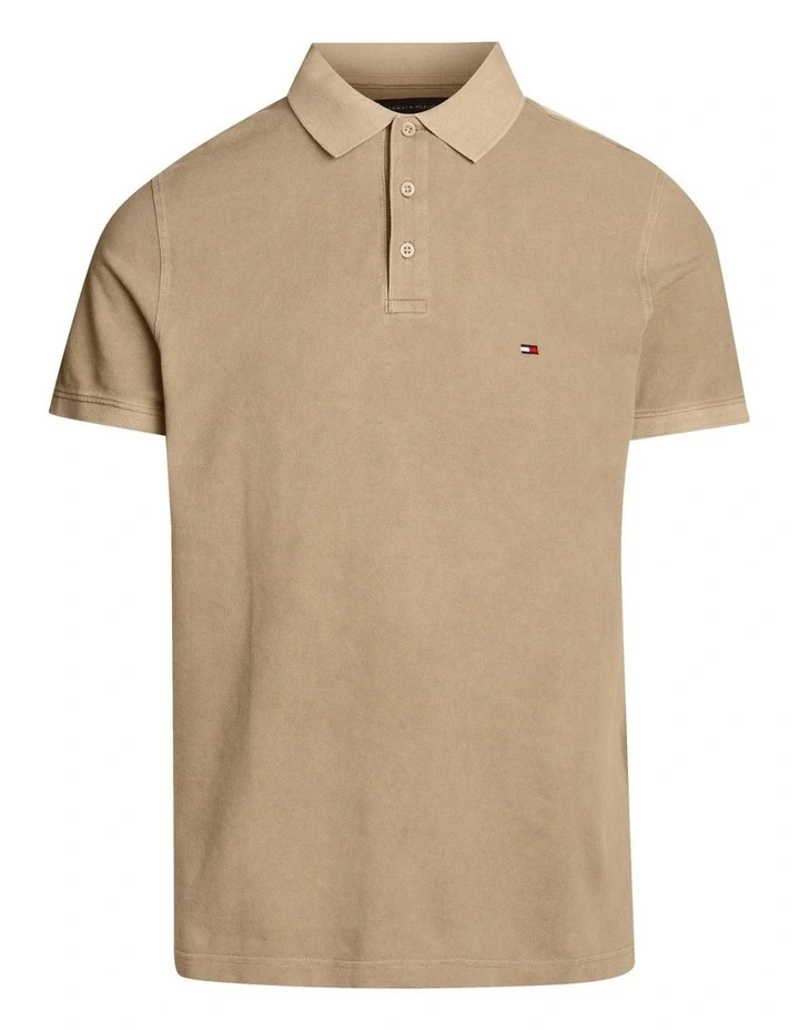 Garment Dyed Flag Embroidery Regular Polo Shirt in Beige image 5