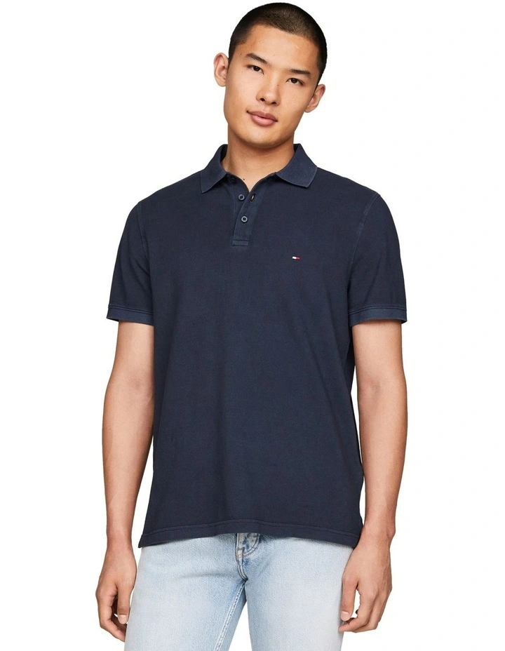 Garment Dyed Flag Embroidery Regular Polo Shirt in Navy image 1