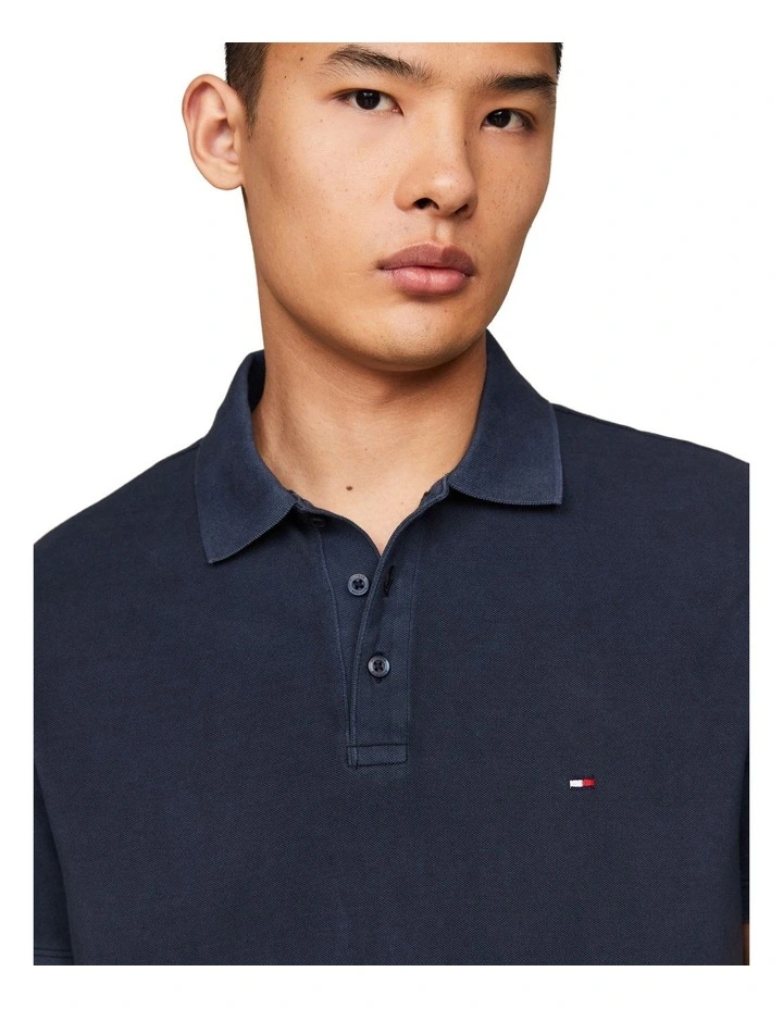 Garment Dyed Flag Embroidery Regular Polo Shirt in Navy image 4