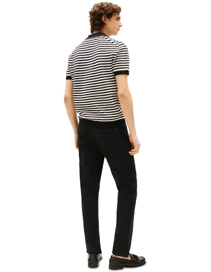 Stripe Textured Knit Polo Shirt in Blue image 2