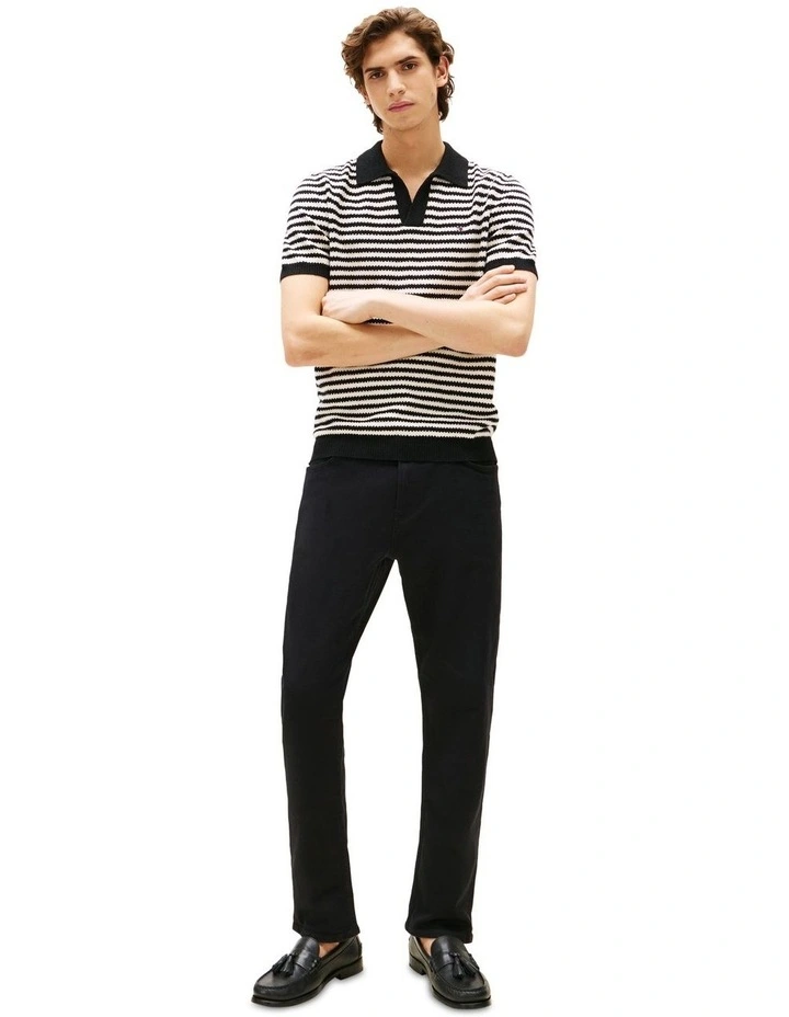 Stripe Textured Knit Polo Shirt in Blue image 4