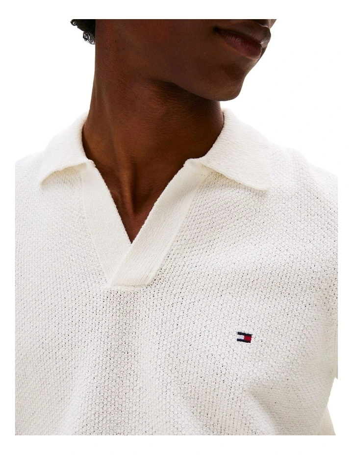Textured Knit Polo Shirt in White image 3