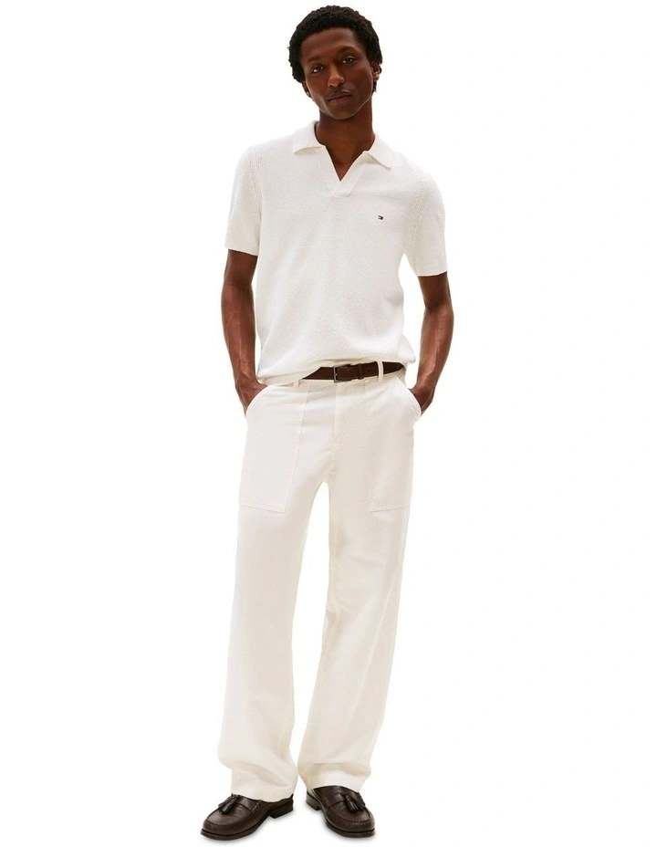 Textured Knit Polo Shirt in White image 4