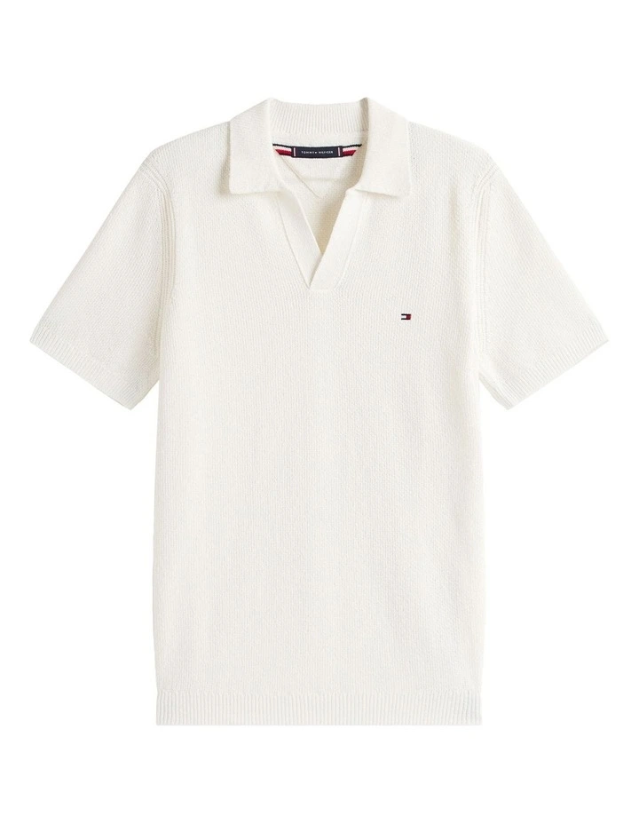 Textured Knit Polo Shirt in White image 5