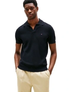 Textured Knit Polo Shirt in Blue