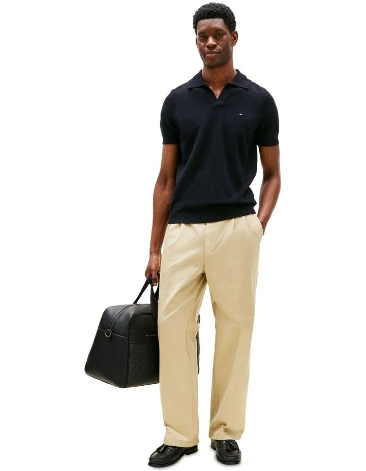 Textured Knit Polo Shirt in Blue image 4