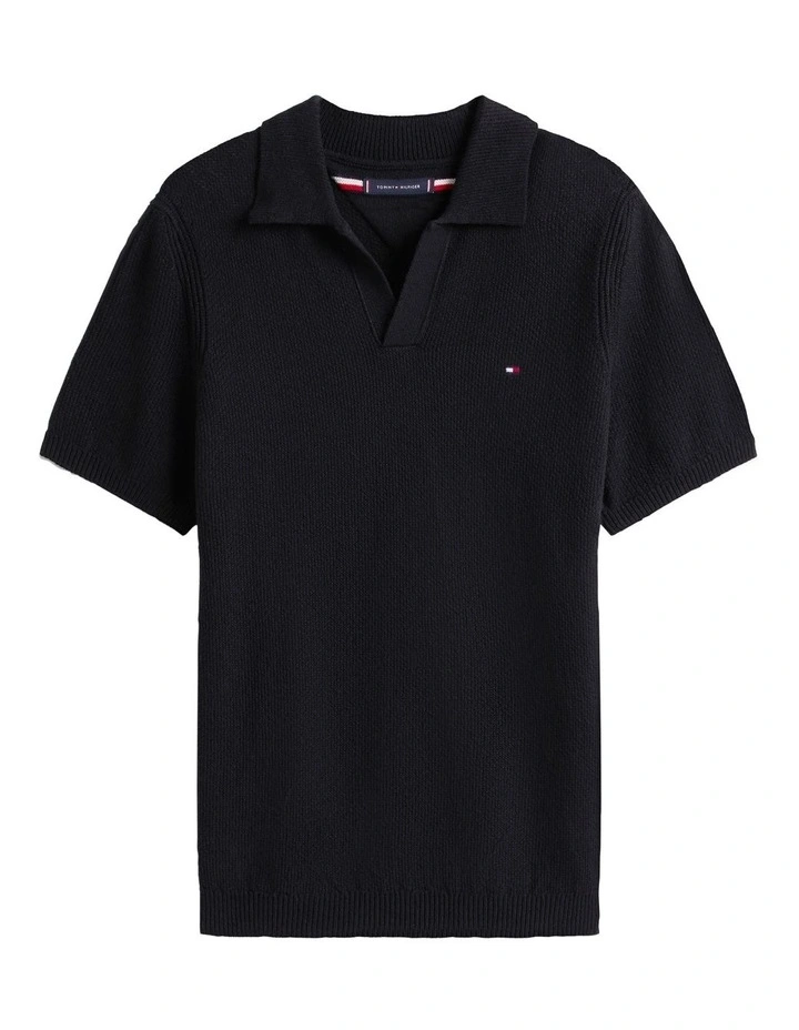 Textured Knit Polo Shirt in Blue image 5
