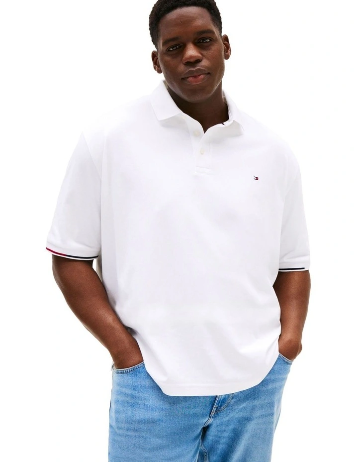 Big & Tall Flag Cuff Polo in White image 1