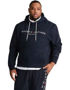 Big & Tall Logo Embroidery Drawstring Hoodie in Navy