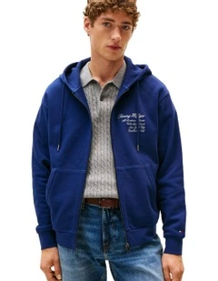 Athleisure Back Logo Zip-Thru Hoody in Blue
