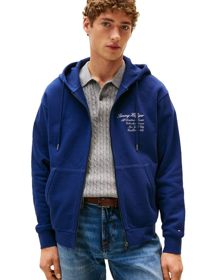 Athleisure Back Logo Zip-Thru Hoody in Blue image 1