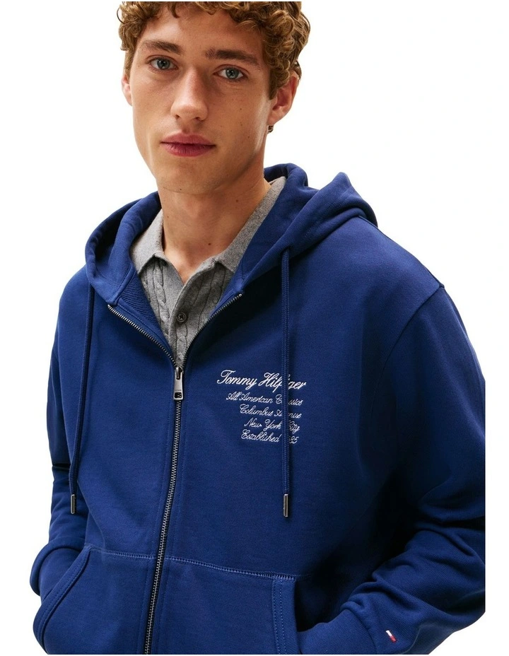 Athleisure Back Logo Zip-Thru Hoody in Blue image 3