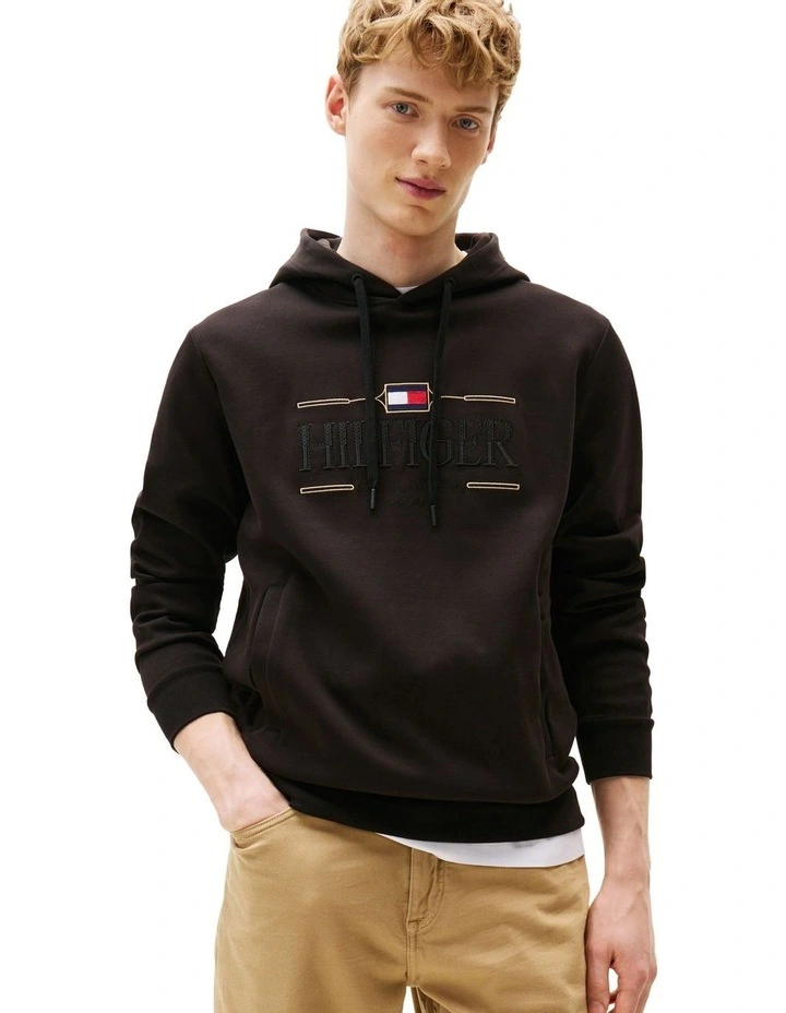Tonal Logo Embroidery Hoody in Black image 1