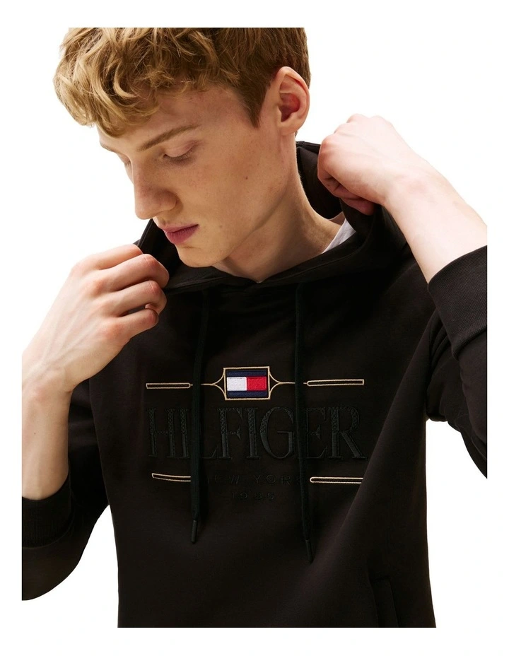 Tonal Logo Embroidery Hoody in Black image 3