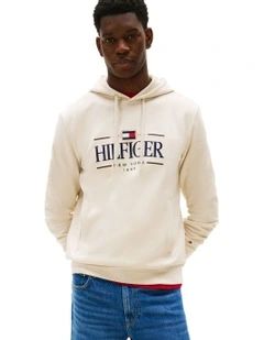 Tonal Logo Embroidery Hoody in Beige
