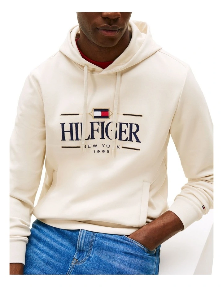 Tonal Logo Embroidery Hoody in Beige image 3