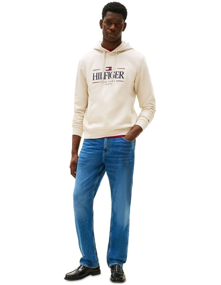 Tonal Logo Embroidery Hoody in Beige image 4