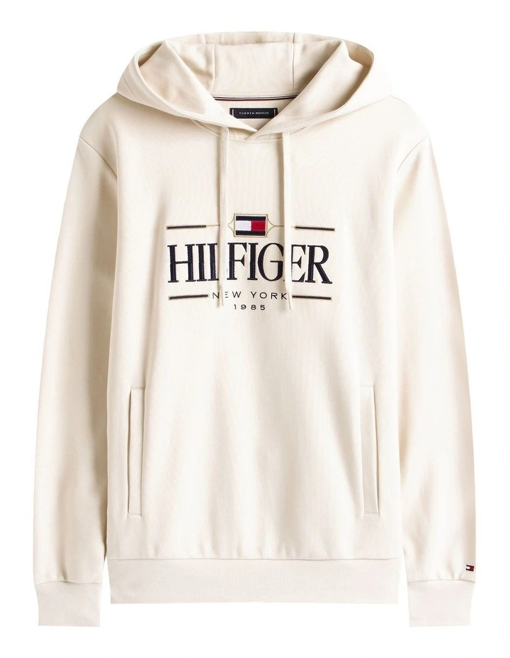 Tonal Logo Embroidery Hoody in Beige image 5