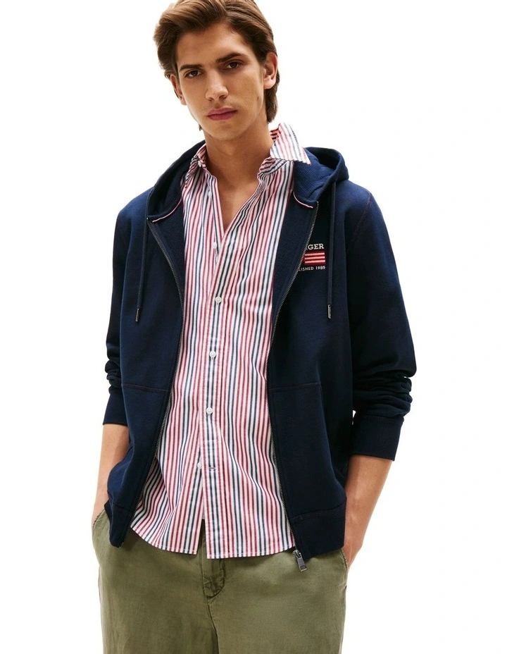 Americana Zip Through Hoodie in Blue image 1