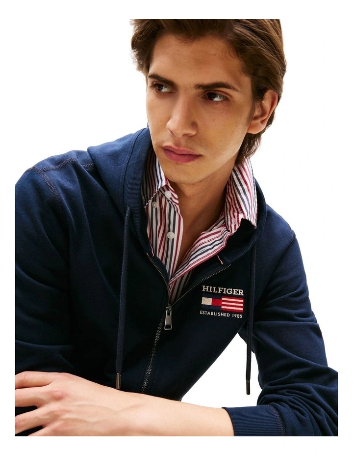 Americana Zip Through Hoodie in Blue image 3
