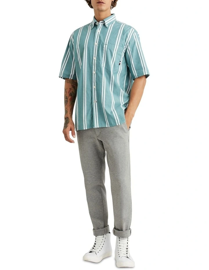 Airy Double Stripe Poplin Short Sleeve Shirt in Green image 4