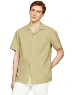 Seersucker Regular Fit Short Sleeve Shirt in Green