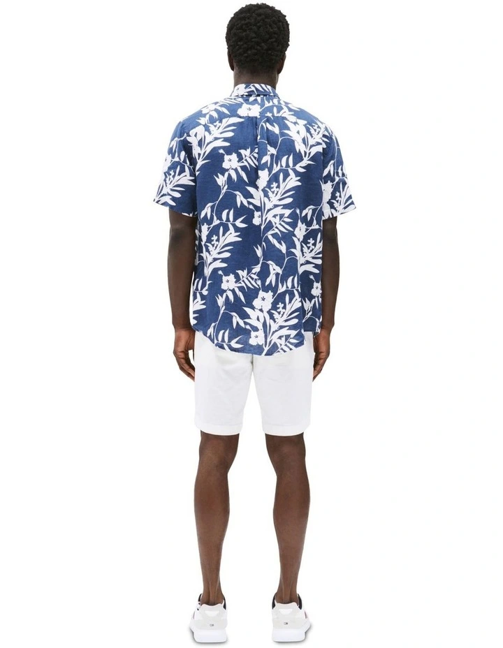 Tropical Print Pure Linen Shirt in Blue image 2