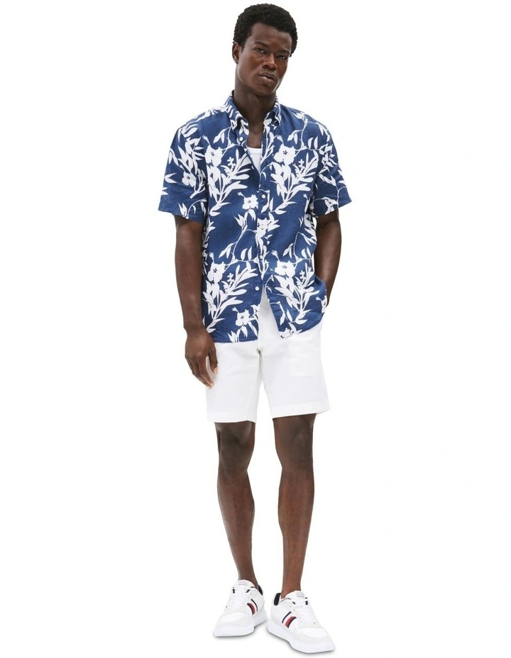 Tropical Print Pure Linen Shirt in Blue image 4