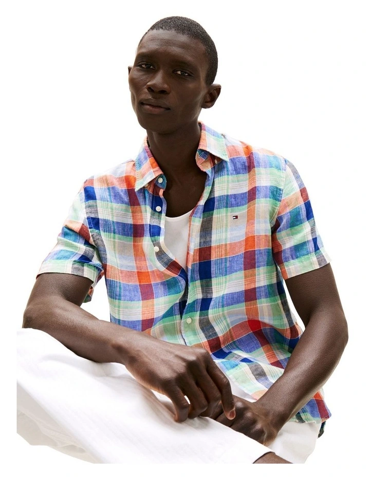 Linen Summer Madras Shirt in Orange image 3