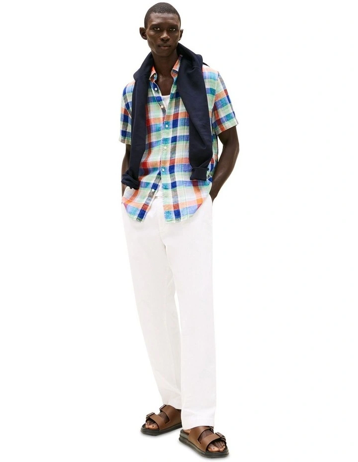 Linen Summer Madras Shirt in Orange image 4