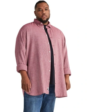Big and Tall Brushed Dobby Long Sleeve Shirt in Red