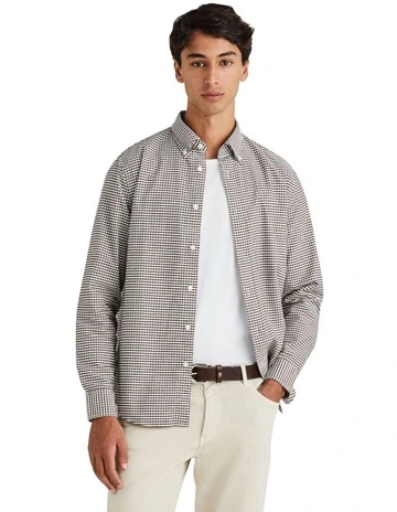 Gingham Regular Fit Oxford Shirt in Brown