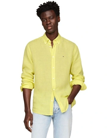 Pigment Dyed Linen Regular Fit Shirt in Yellow