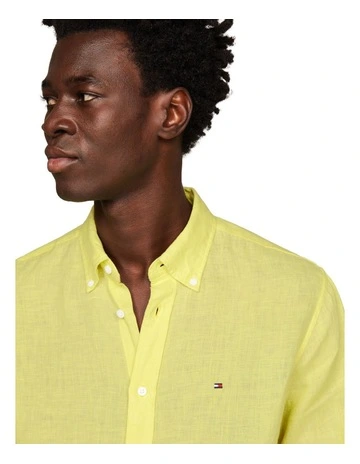 Pigment Dyed Linen Regular Fit Shirt in Yellow