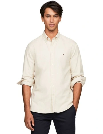 Herringbone Solid Shirt in Beige