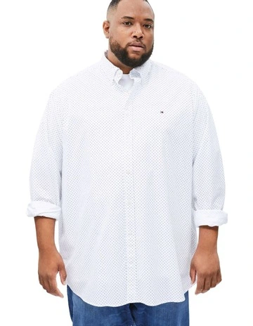 Big and Tall Flex Poplin Polka Dot in White