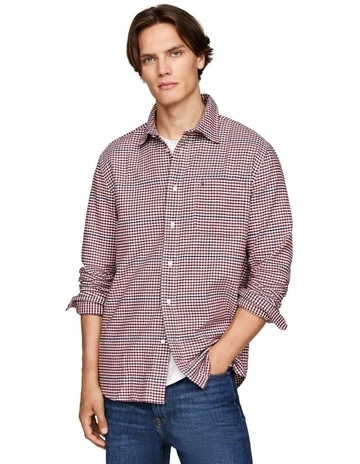 Brushed Gingham Check Relaxed Fit Shirt in Red