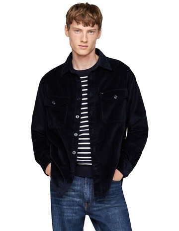 Embroidery Relaxed Corduroy Overshirt in Navy