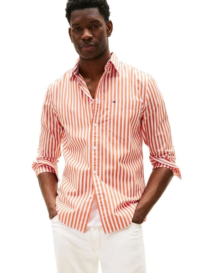 Flex Regular Fit Stripe Shirt in Orange image 1