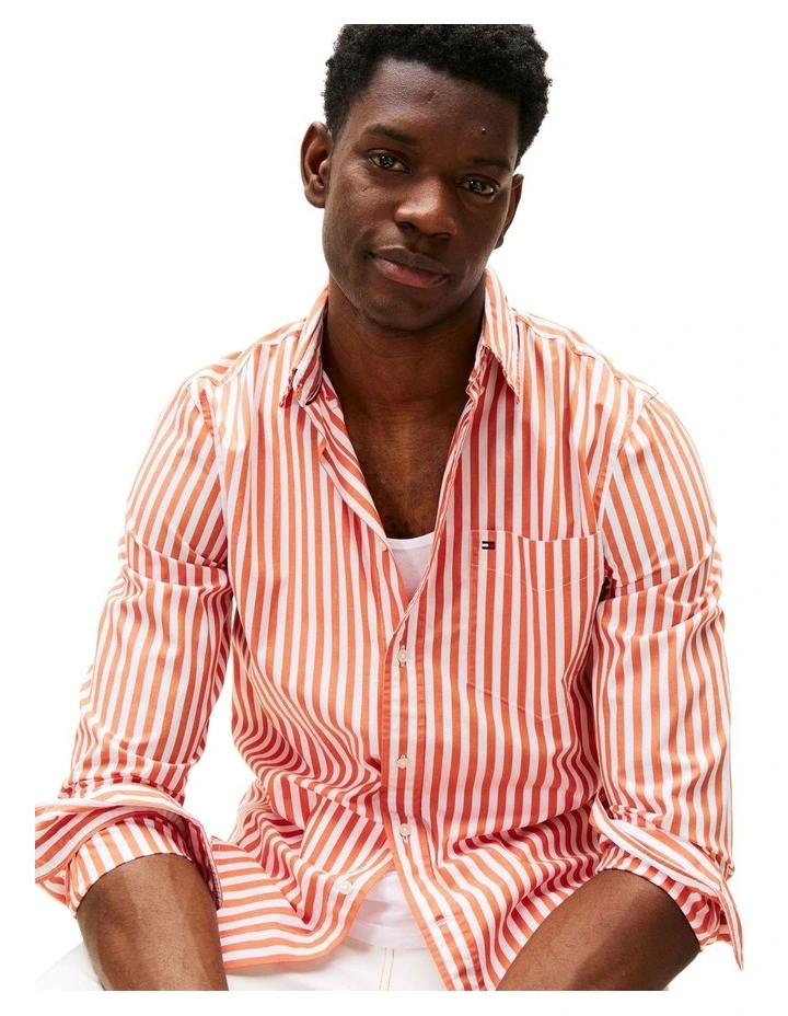 Flex Regular Fit Stripe Shirt in Orange image 3