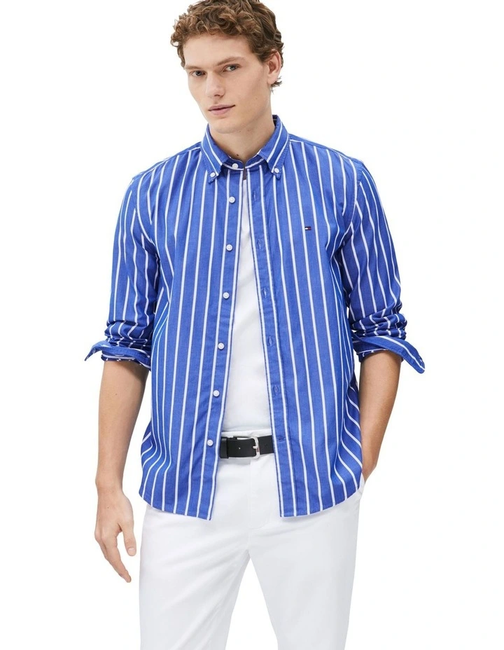 Flex Poplin Wide Stripe Shirt in Blue image 1