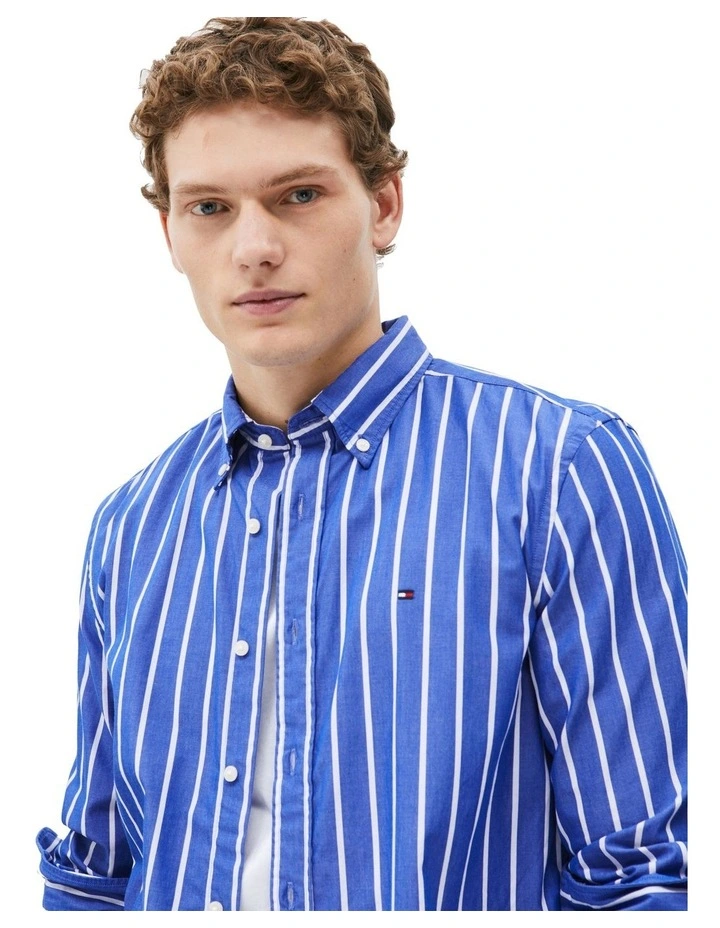 Flex Poplin Wide Stripe Shirt in Blue image 3