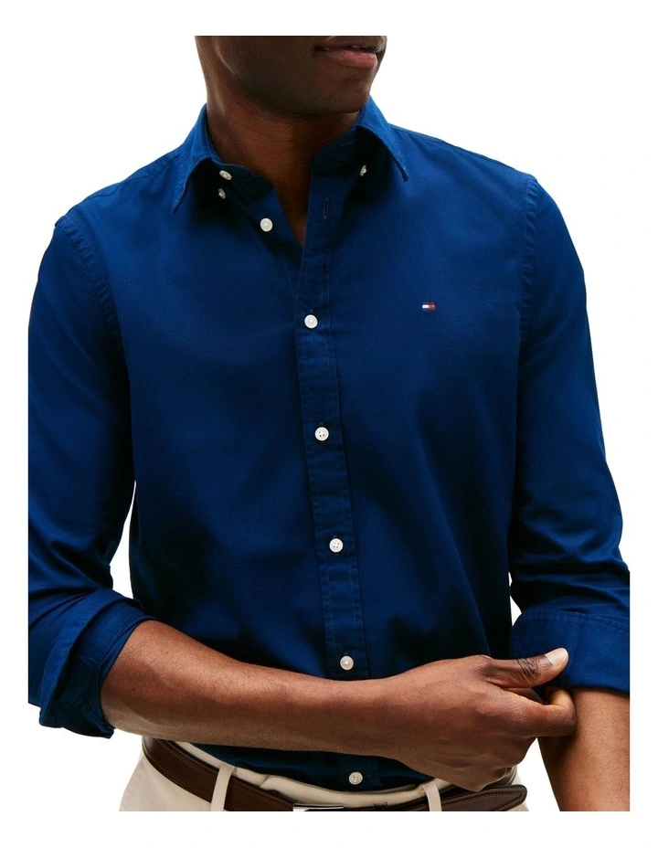 Flex Slim Fit Dobby Shirt in Blue image 3