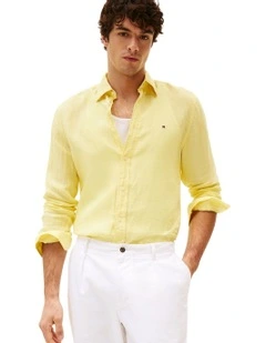 Regular Fit Pure Linen Shirt in Yellow