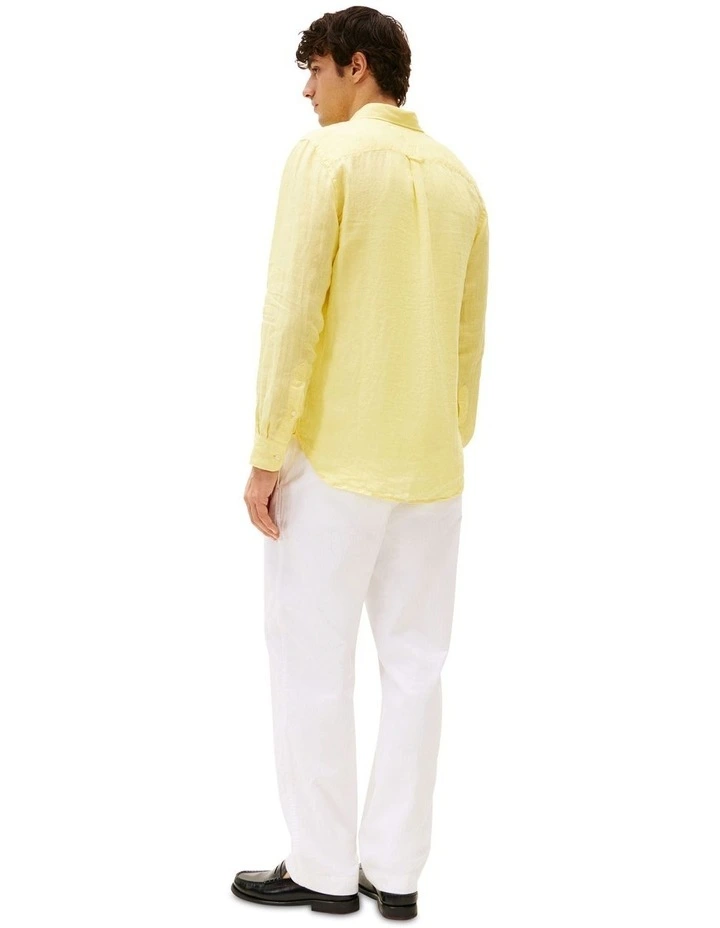 Regular Fit Pure Linen Shirt in Yellow image 2