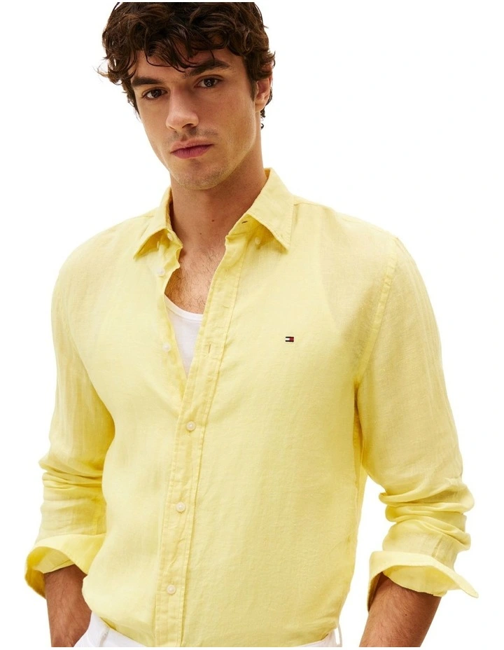 Regular Fit Pure Linen Shirt in Yellow image 3