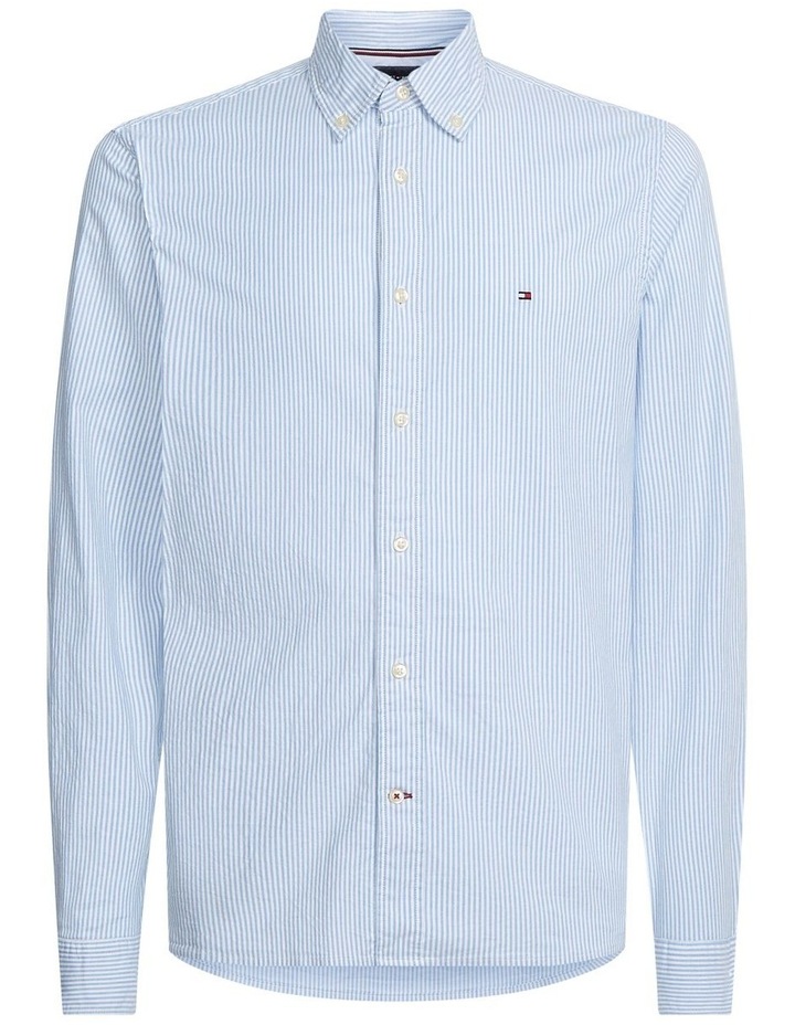 1985 Flex Oxford Stripe Long Sleeve Shirt in Copenhagen Blue/White